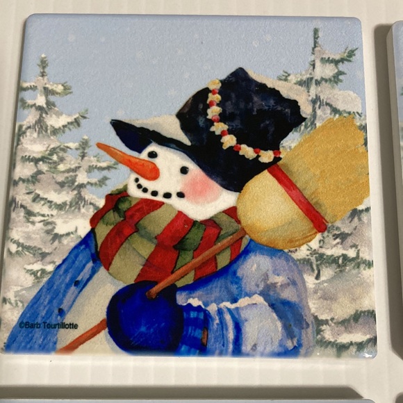 Joyful Snow Friends Christmas Holiday Drink Coasters Cork Bottoms 3.5" x 3.5" - Picture 3 of 12